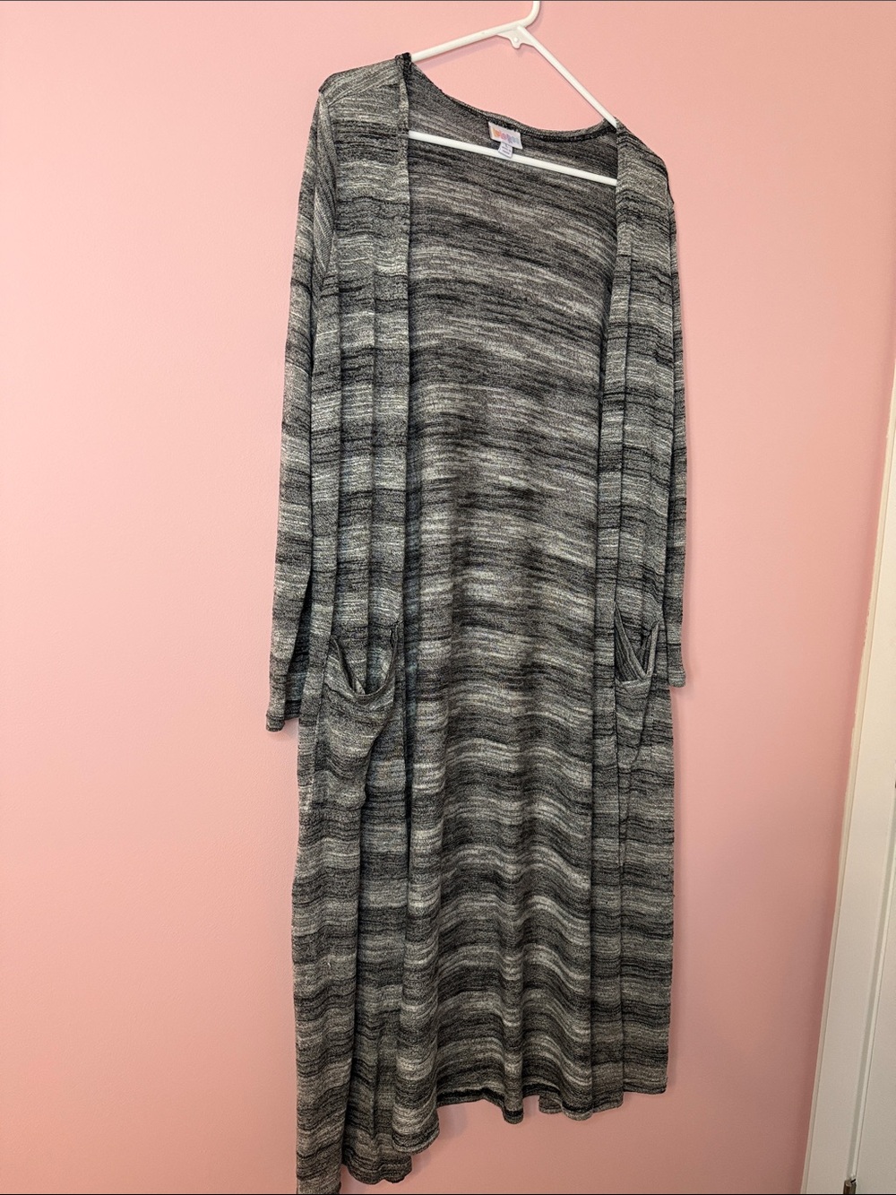 LuLaRoe Long Open Front Cardigan Duster in Gray and Black Marled
